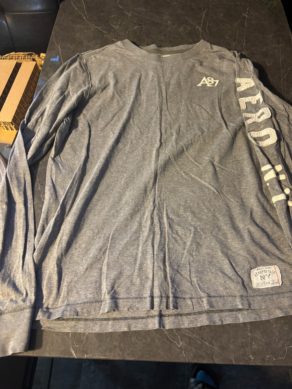 Aeropostale A87 Heather Gray Long Sleeve Logo Tee